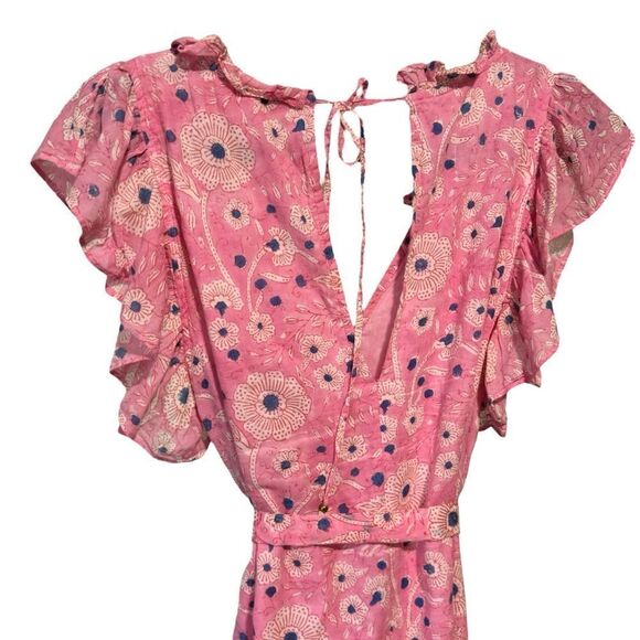 Revolve Oliphant Pink Flirty Floral Ruffle Hem Dress Size XL - Picture 8 of 8